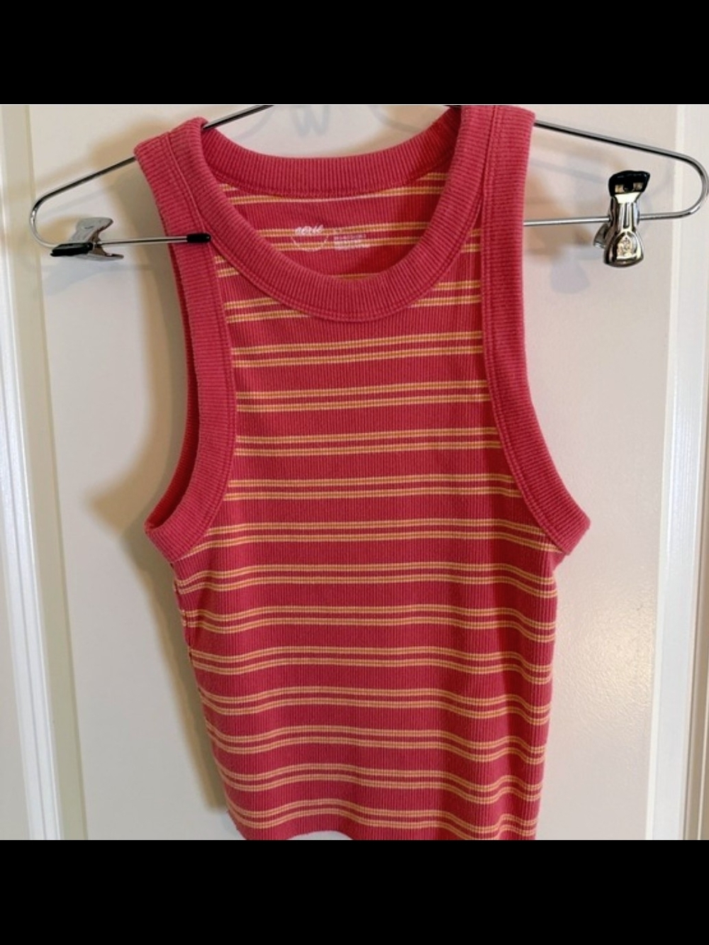 aerie Pink And Yellow Striped Ribbed Tank